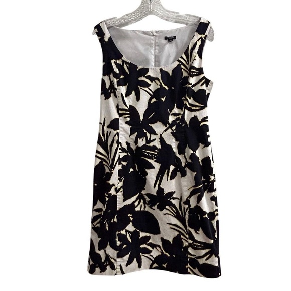 Ann Taylor Women's Floral Sleeveless Shift Dress Size 8 white black yellow - Picture 1 of 9